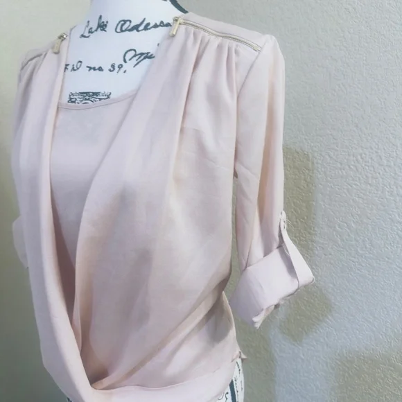 Calvin Klein Light Pink Draped Blouse with Gold Details - Picture 4 of 7